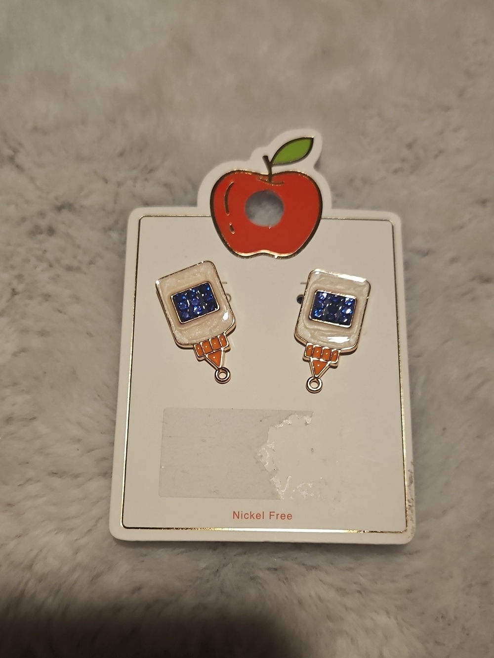 Blue Glue Bottle Square Dangle Earrings - Silver Tone